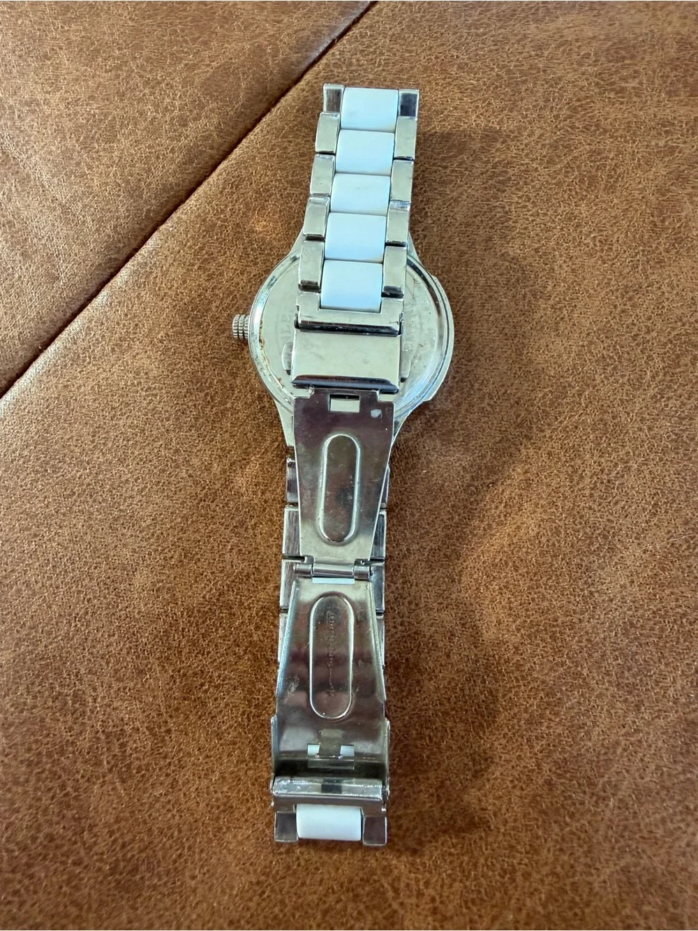 Women's White Ceramic Link Watch - Silver-Tone Crystal Rhinestone Bezel - Japan